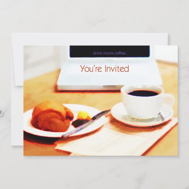 Invitation Café, croissant et ordinateur vous êtes invités (Devant)