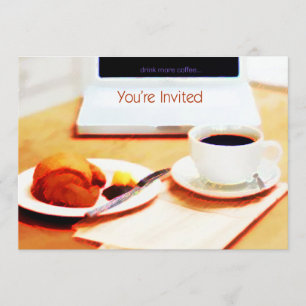 Invitation Café, croissant et ordinateur vous êtes invités