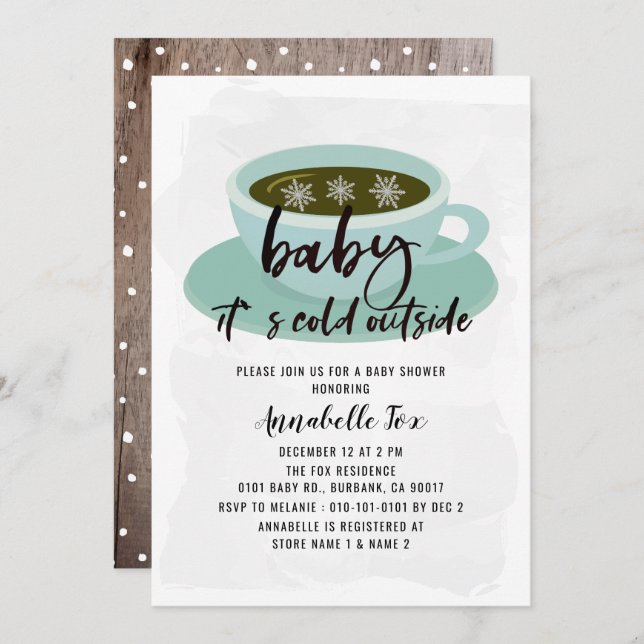 Invitation Café Cup Baby Son froid dehors Baby shower (Devant / Derrière)