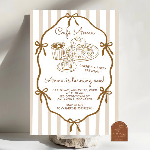 Invitation Café Dessiné avec Fantaisie Premier Anniversaire