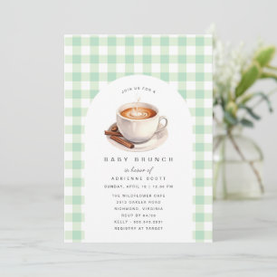 Invitation Café En vichy vert   Brunch Baby shower neutre