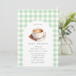 Invitation Café En vichy vert | Brunch Baby shower neutre