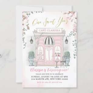 Invitation Café Français Rose et Or Patisserie Fille Annivers