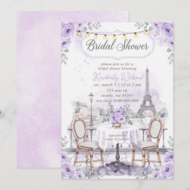 Invitation Café Français Thème Paris Tour Eiffel Enterrement  (Devant / Derrière)