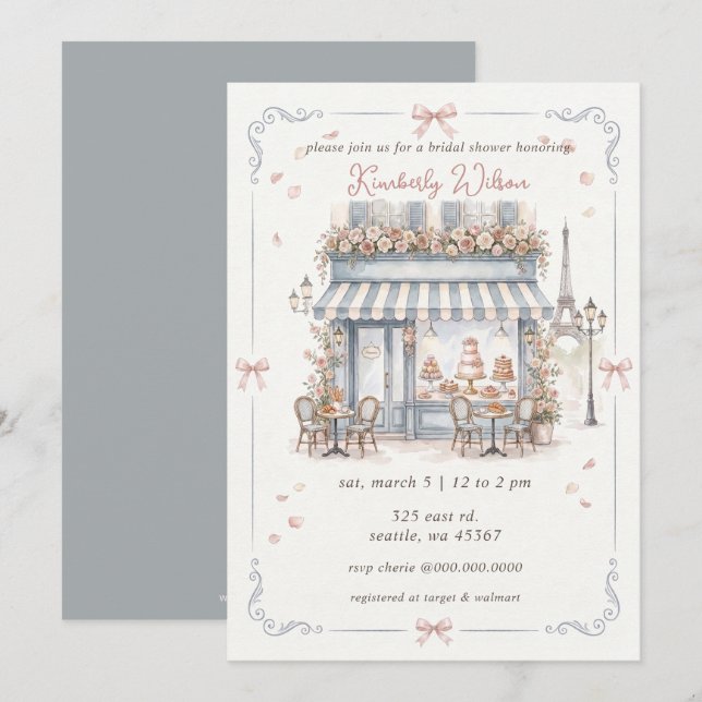 Invitation Café Français Thème Paris Tour Eiffel Enterrement  (Devant / Derrière)