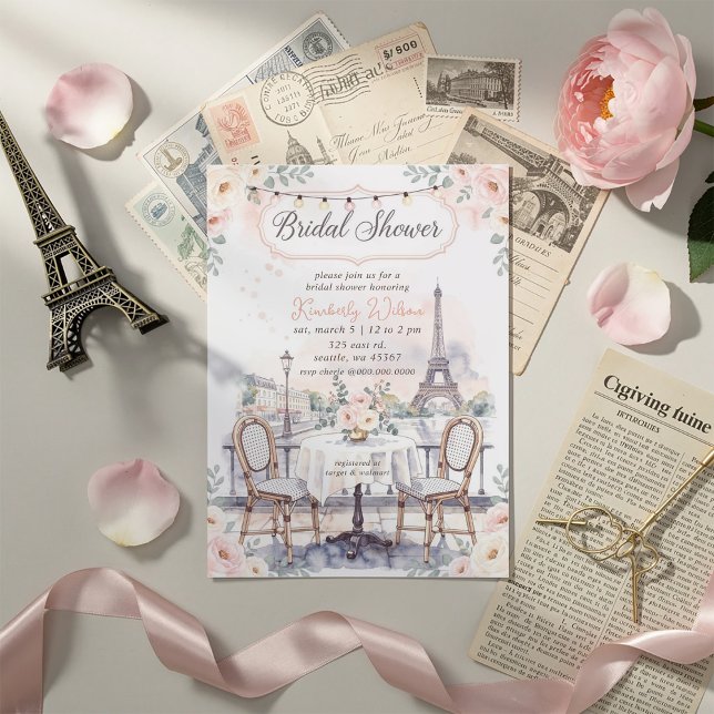 Invitation Café Français Thème Paris Tour Eiffel Enterrement  (French Cafe Paris Theme Eiffel Tower Bridal Shower Invitation)