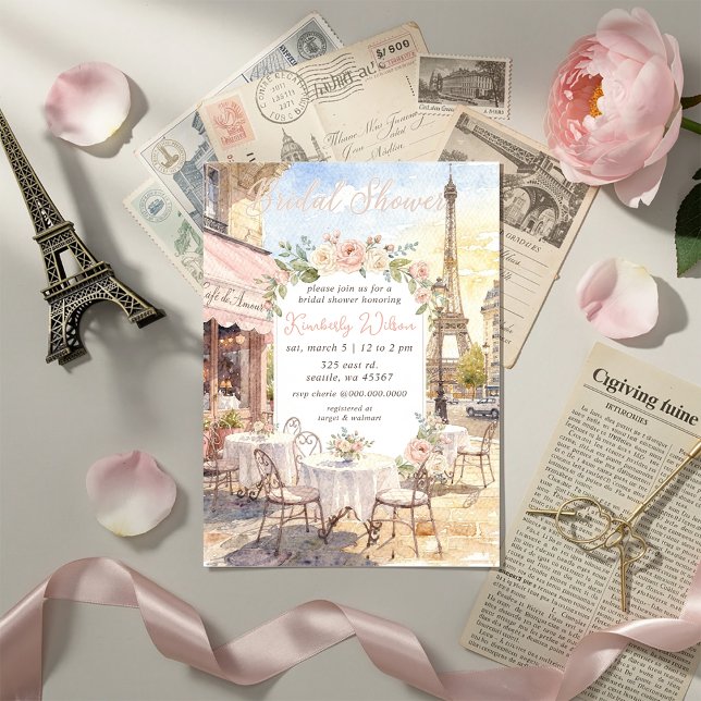 Invitation Café Français Thème Paris Tour Eiffel Enterrement  (French Cafe Paris Theme Eiffel Tower Bridal Shower Invitation)