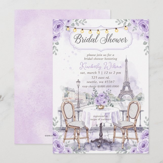 Invitation Café Français Thème Paris Tour Eiffel Enterrement  (Devant / Derrière)