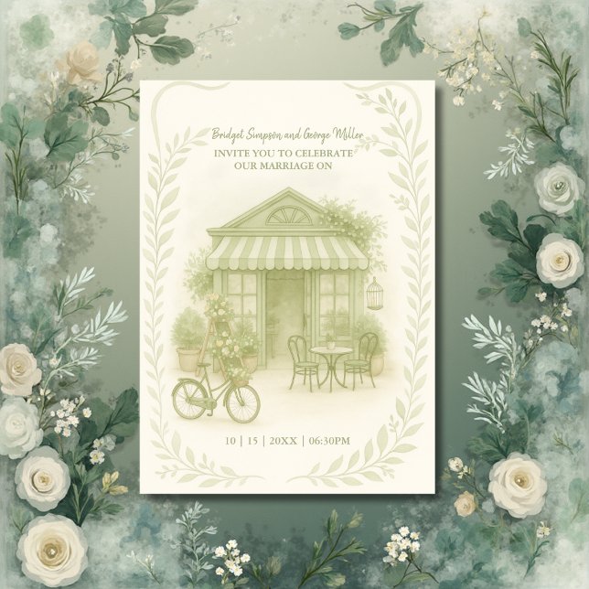 Invitation café mariage extérieur vert romantique (Créateur téléchargé)