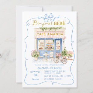 Invitation Café parisien Baby shower Blue Coquette
