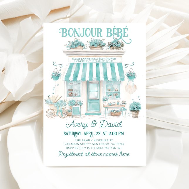 Invitation Café parisien Bonjour Bebe Baby shower à thème (Créateur téléchargé)