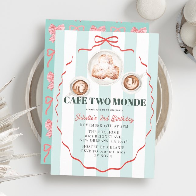 Invitation Cafe Two Monde Ruban Rose Fille Café 2ème Annivers (Créateur téléchargé)