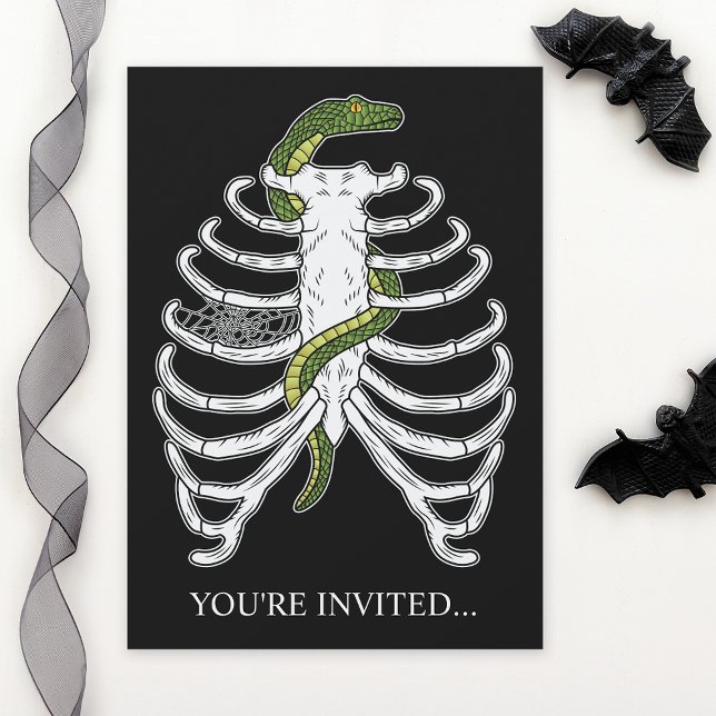 Invitation Cage De Rib Squelette Os Avec Serpent Vert Hallowe (Créateur téléchargé)
