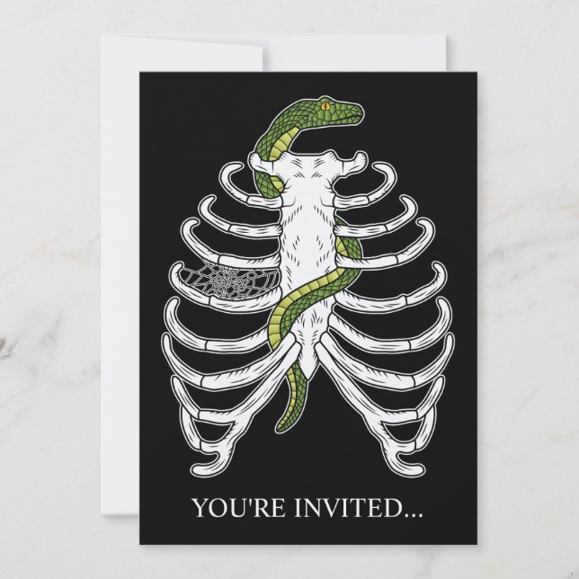 Invitation Cage de thorax Os de squelette avec serpent vert H (Devant)
