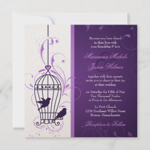 Invitation Cage d'oiseaux fantaisie avec Mariage d'aubergines