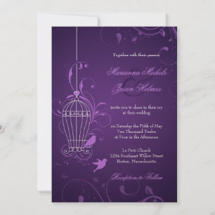 Invitation Cage d'oiseaux fantaisie avec Mariage d'aubergines