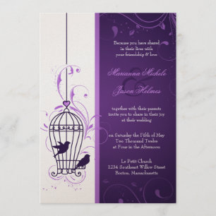 Invitation Cage d'oiseaux fantaisie avec Mariage d'aubergines