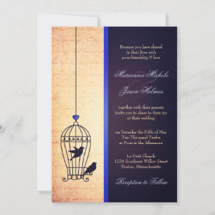 Invitation Cage d'oiseaux fantaisie avec Mariage de ruban ble