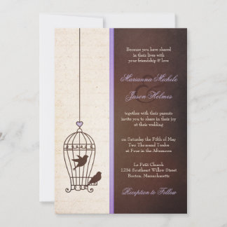 Invitation Cage Vintage simple pour oiseaux | Mariage Brown L