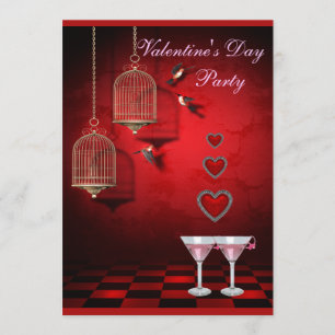 Invitation Cages, Coeurs et Martini rose pour oiseaux de la S