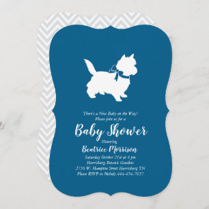 Invitation Cairn Terrier Chien Baby shower Blue Boy
