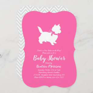 Invitation Cairn Terrier Chien Baby shower fille rose