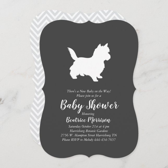 Invitation Cairn Terrier Chien Baby shower genre neutre (Devant / Derrière)