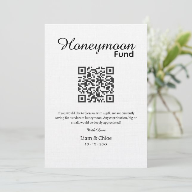 Invitation Caisse de Lune de Miel Code QR Panneau, Mariage Lu (Debout devant)