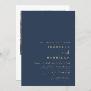 Invitation CAITLIN Elegant Mariage photo marine et or