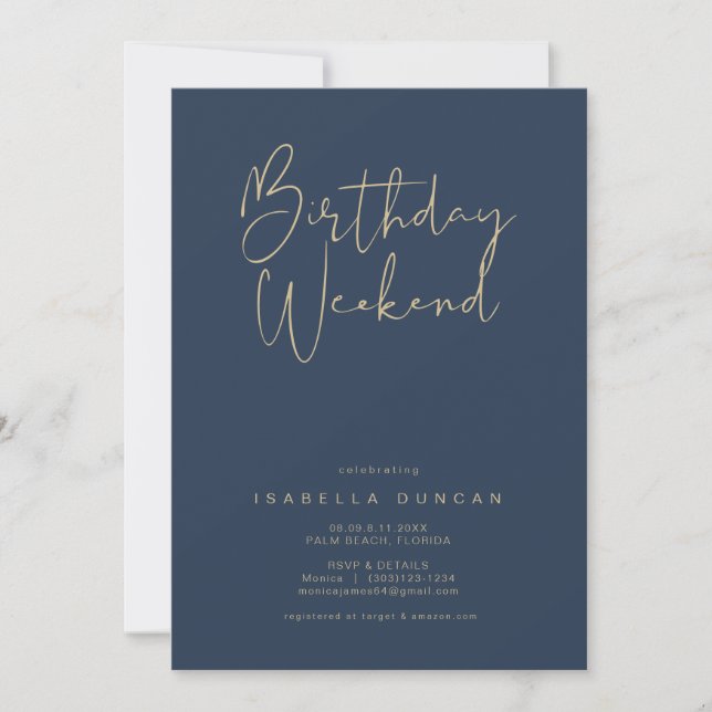 Invitation CAITLIN Marine moderne Anniversaire du week-end (Devant)
