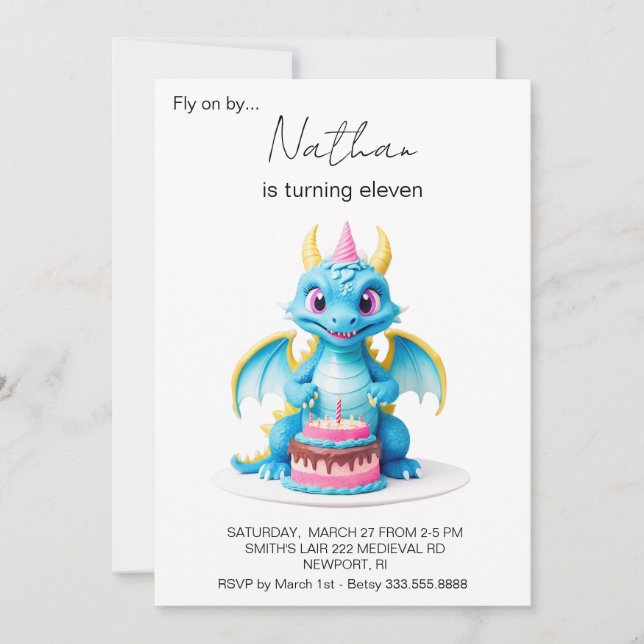 Invitation *~* Cake Baby Dragon Photo AP88 Anniversaire (Devant)