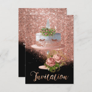 Invitation Cake Unicorn rose or cristaux Parties scintillant 