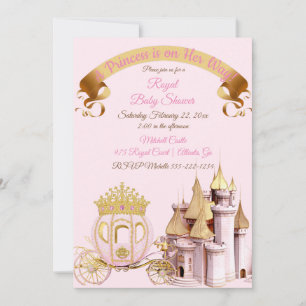 Invitation Calèche de château de princesse royale rose or fil