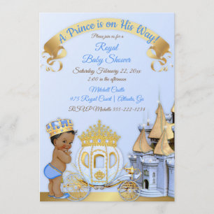 Invitation Calèche de château du prince royal bleu or garçon