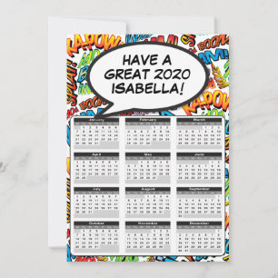 Invitation Calendrier 2020 de bulle de bande dessinée Pop Art