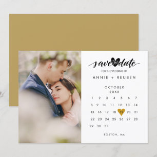 Invitation Calendrier Chic Or Coeur Amour Photo Enregistrer l