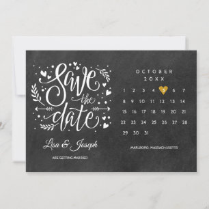 Invitation Calendrier Coeur Doré Rustique Enregistrez la Date