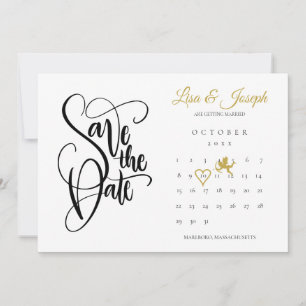 Invitation Calendrier Cupidon d'amour en or Sauvegarder la da
