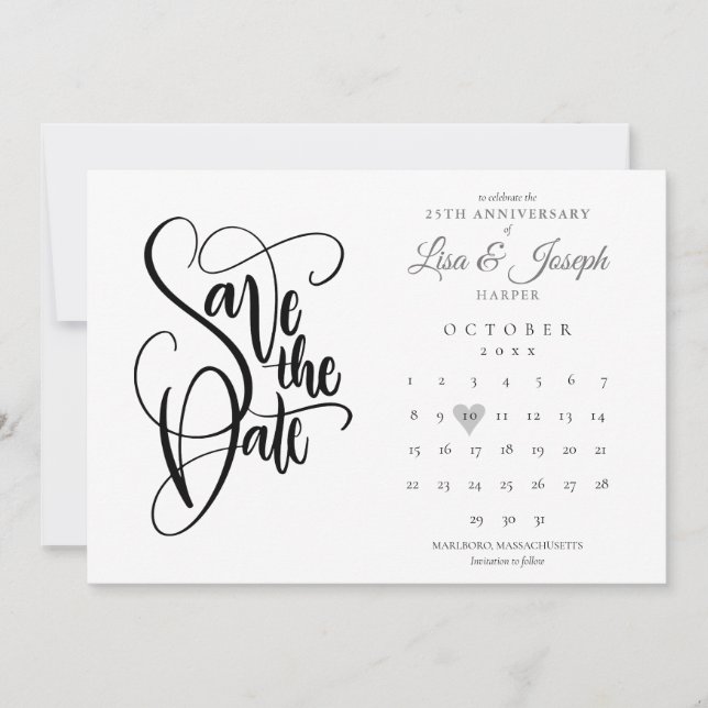 Invitation Calendrier de date de sauvegarde pour les 25 ans d (Devant)
