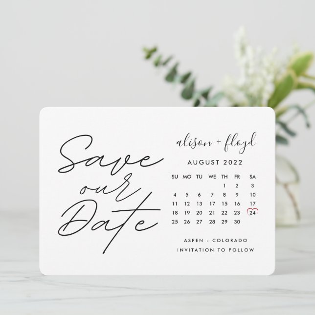 Invitation Calendrier de date d'enregistrement de script blan (Debout devant)