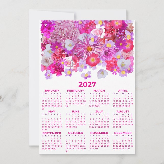 Invitation Calendrier de l'année complète 2027 avec des fleur (Devant)