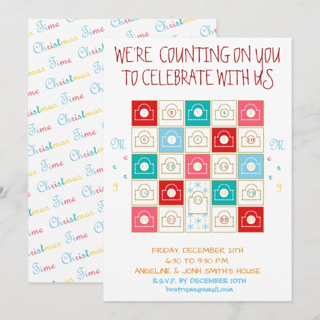 Invitation Calendrier de l'Avent Vintage Personnalisé (Devant / Derrière)