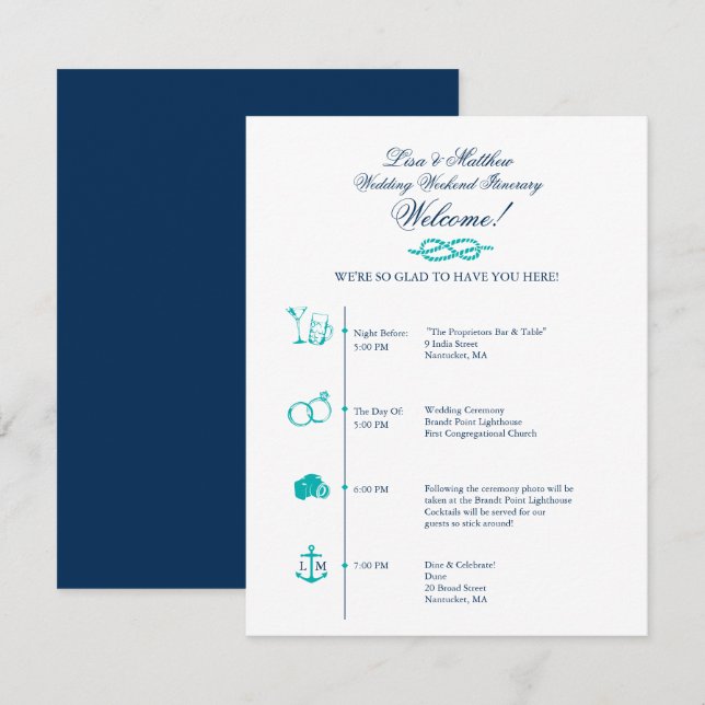 Invitation Calendrier de l'itinéraire de réception du mariage (Devant / Derrière)
