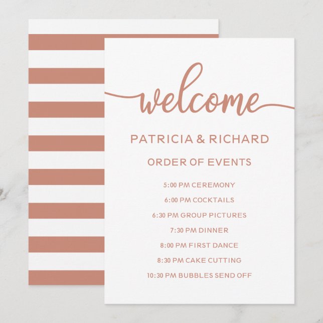 Invitation Calendrier de l'ordre des événements de mariage Ro (Devant / Derrière)