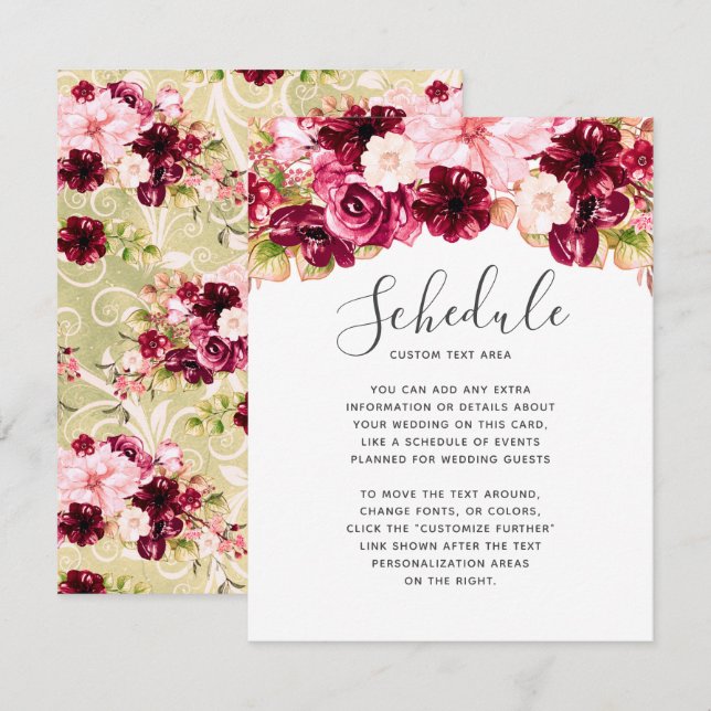 Invitation Calendrier de mariage à bordure florale rose et bo (Devant / Derrière)