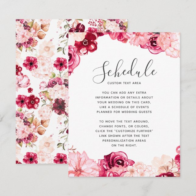 Invitation Calendrier de mariage à bordure florale rose et bo (Devant / Derrière)