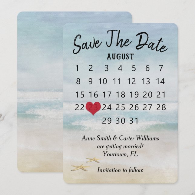 Invitation Calendrier de mariage à la plage étoile de mer Enr (Devant / Derrière)