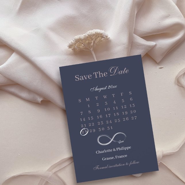 Invitation Calendrier de mariage à l'infini Navy Blush Enregi (Créateur téléchargé)