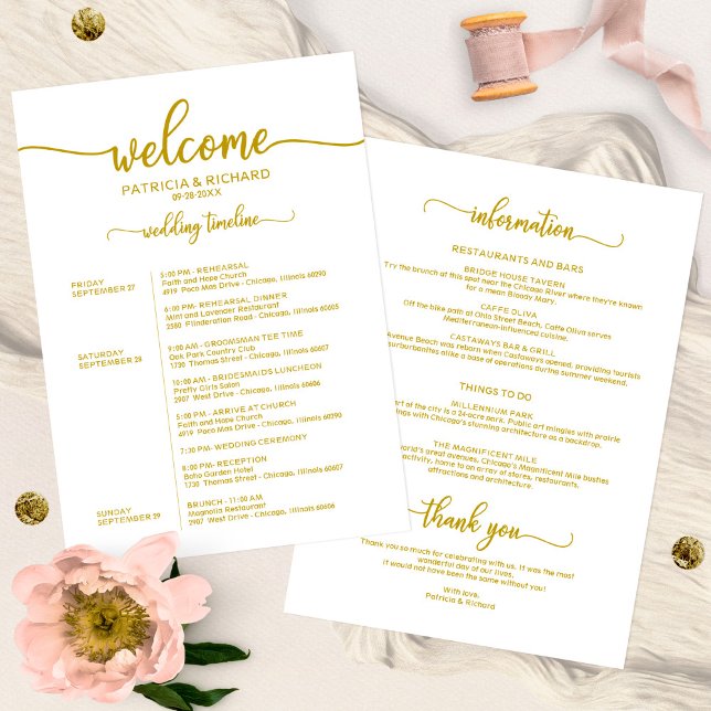 Invitation Calendrier de mariage de week-end Calligraphie dor (Créateur téléchargé)