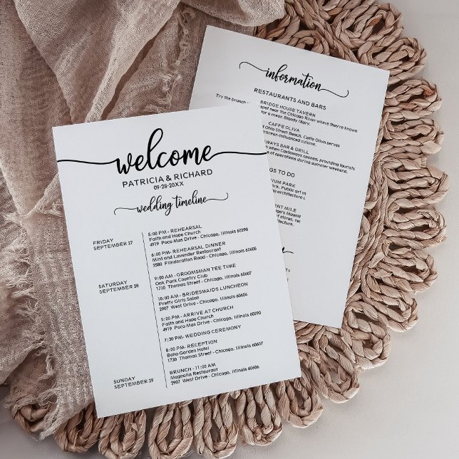 Invitation Calendrier de mariage de week-end Calligraphie élé (Créateur téléchargé)